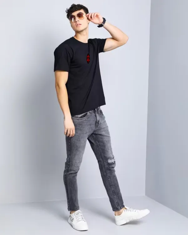 Black_Printed_Half_Sleeve_Cotton_T-Shirt_For_Men