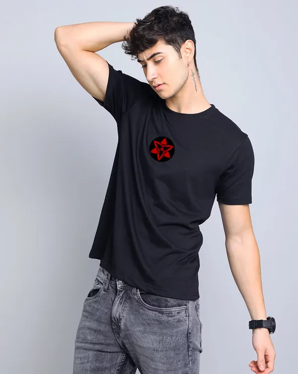Black_Printed_Half_Sleeve_Cotton_T-Shirt_For_Men