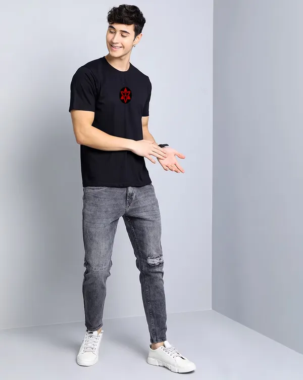 Black_Printed_Half_Sleeve_Cotton_T-Shirt_For_Men