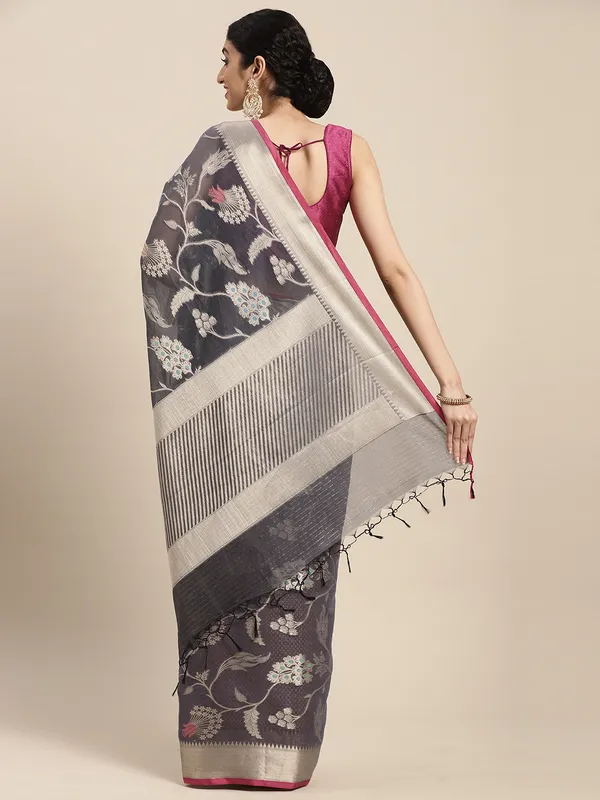 Grey_Masrise_Cotton/Cotton_Banarasi_Sarees_For_Women