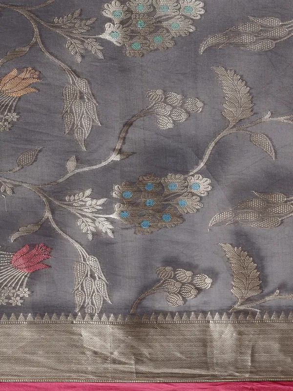 Grey_Masrise_Cotton/Cotton_Banarasi_Sarees_For_Women