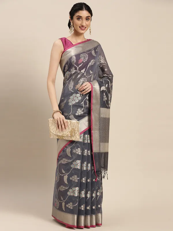 Grey_Masrise_Cotton/Cotton_Banarasi_Sarees_For_Women