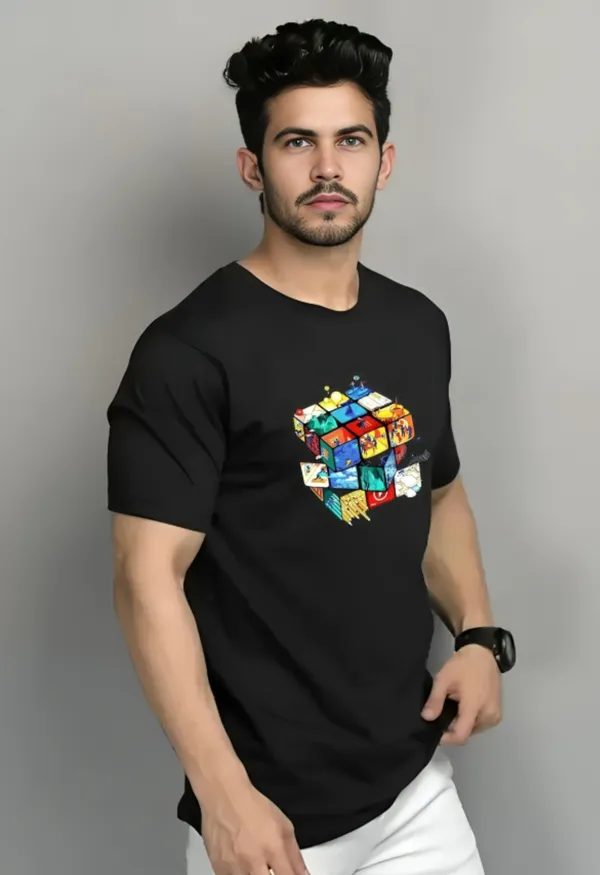 Black_Printed_Half_Sleeve_Cotton_T-Shirt_For_Men