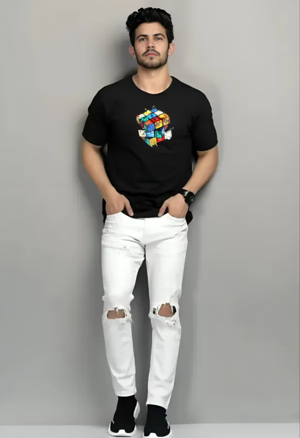 Black_Printed_Half_Sleeve_Cotton_T-Shirt_For_Men