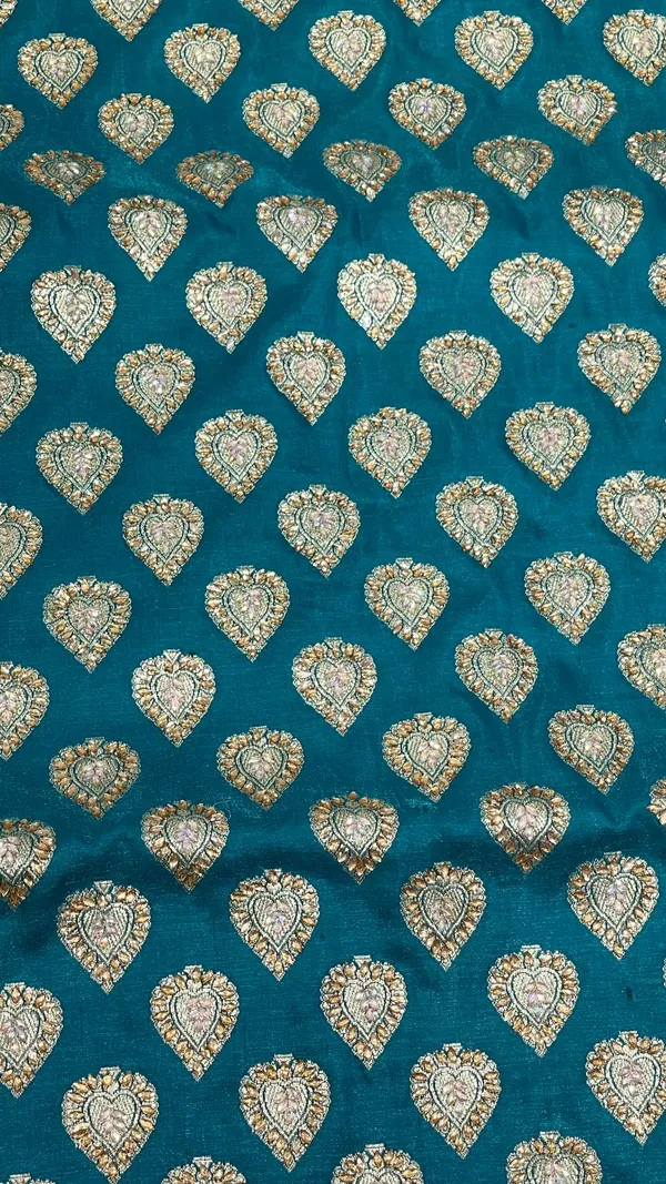 Humairah_Presents_Green_Stone_Work_Golden_Zari_Boota_with_Contrast_Blue_Pallu_Zari_Border_and_Blue_Blouse_Banarasi_Saree