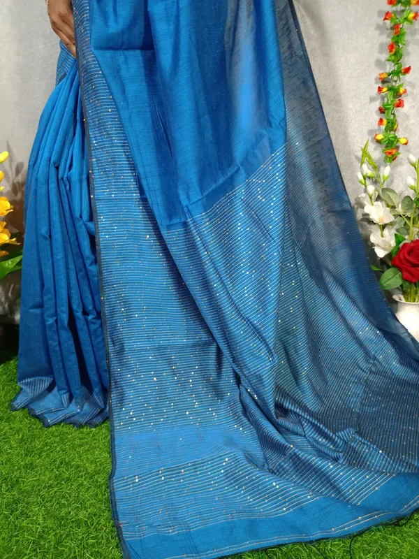 Blue_New_Designer_Sequin_Cotton_Silk_Saree