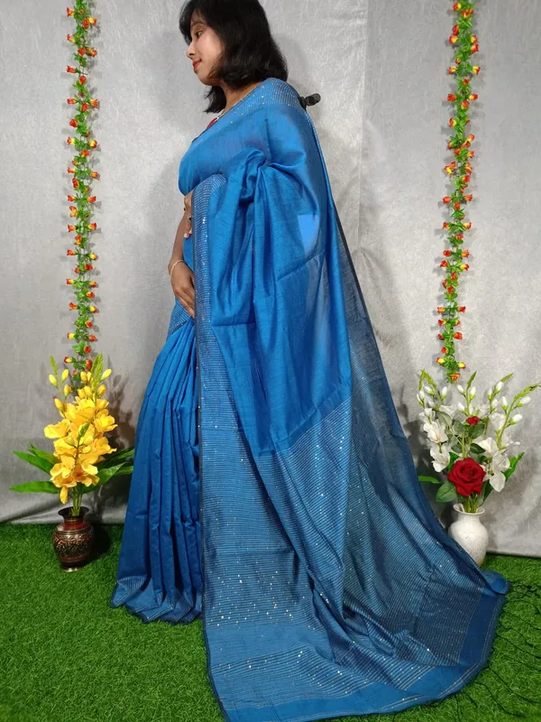 Blue_New_Designer_Sequin_Cotton_Silk_Saree