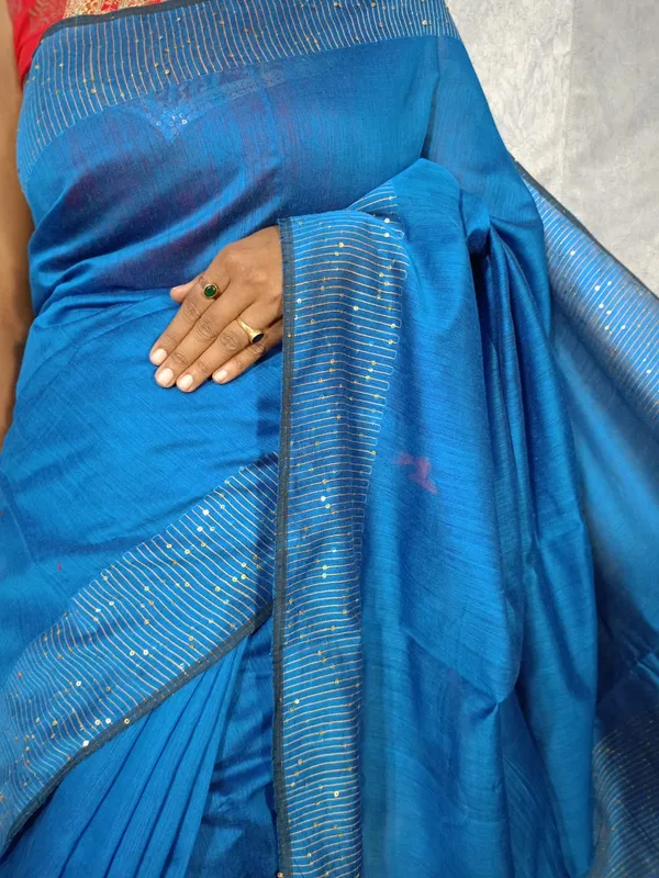Blue_New_Designer_Sequin_Cotton_Silk_Saree