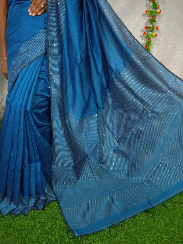 Blue_New_Designer_Sequin_Cotton_Silk_Saree
