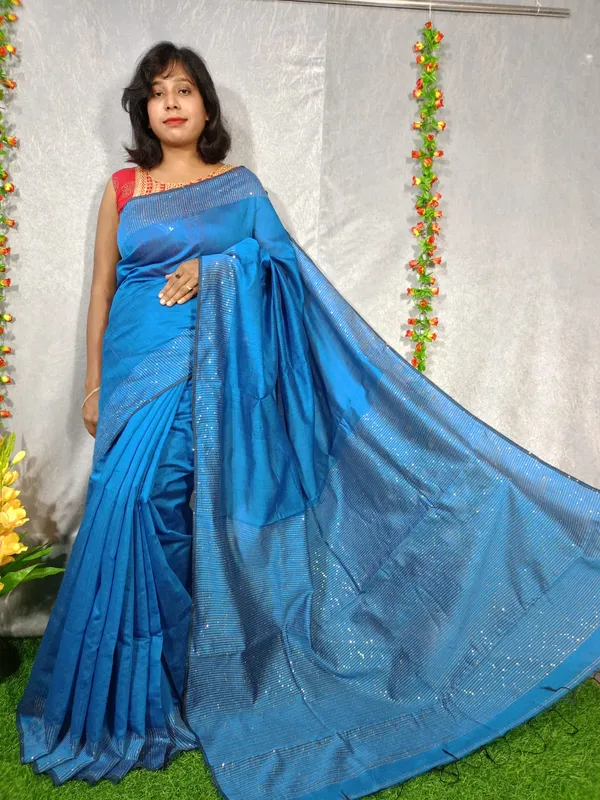 Blue_New_Designer_Sequin_Cotton_Silk_Saree