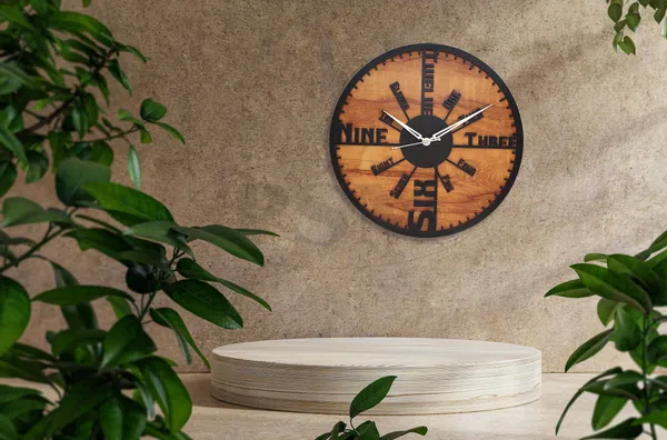 LASER_CUT_WOODEN_WALL_CLOCK_IVORY_BLACK_15_INCH_ROUND_PSM_1120