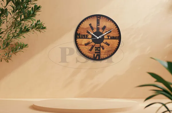 LASER_CUT_WOODEN_WALL_CLOCK_IVORY_BLACK_15_INCH_ROUND_PSM_1120