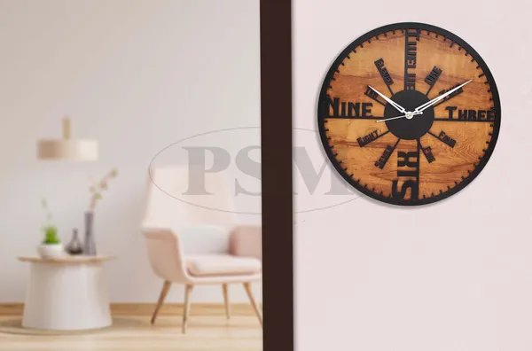 LASER_CUT_WOODEN_WALL_CLOCK_IVORY_BLACK_15_INCH_ROUND_PSM_1120