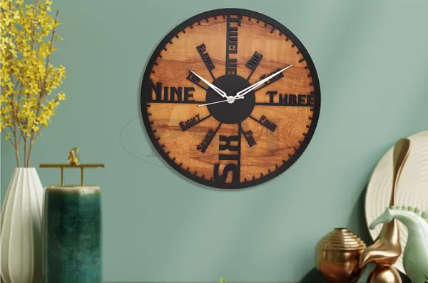 LASER_CUT_WOODEN_WALL_CLOCK_IVORY_BLACK_15_INCH_ROUND_PSM_1120