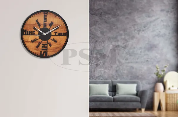 LASER_CUT_WOODEN_WALL_CLOCK_IVORY_BLACK_15_INCH_ROUND_PSM_1120