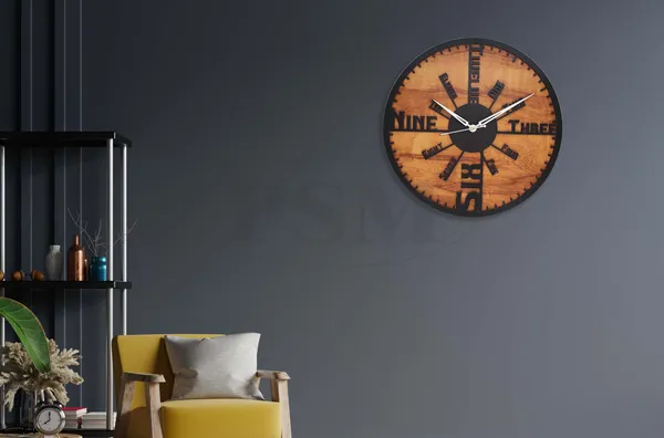 LASER_CUT_WOODEN_WALL_CLOCK_IVORY_BLACK_15_INCH_ROUND_PSM_1120