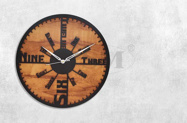 LASER_CUT_WOODEN_WALL_CLOCK_IVORY_BLACK_15_INCH_ROUND_PSM_1120