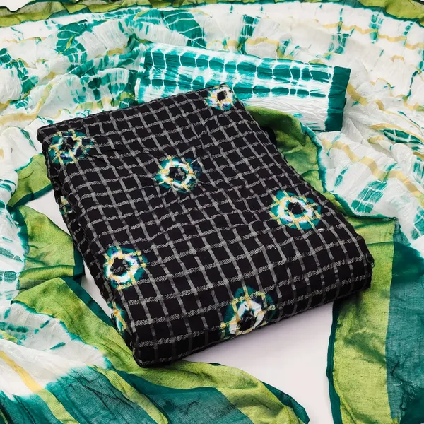 Unstitched_Suit_Dress_Material_|_Pure_Cotton_Hand_Bandhej_Chex_Weaving_Bandhani_|_Premium_Unstitched_Suit_Material_For_Her_|_4.25_Meter_Top_&_Bottom_With_2_Meter_Dupatta