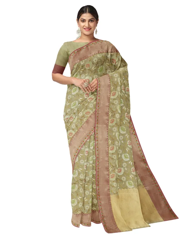 Beige_Cotton_Blend_Banarasi_Sarees_For_Women
