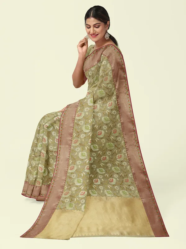 Beige_Cotton_Blend_Banarasi_Sarees_For_Women