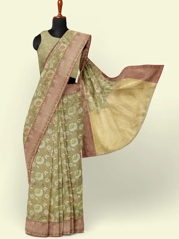 Beige_Cotton_Blend_Banarasi_Sarees_For_Women