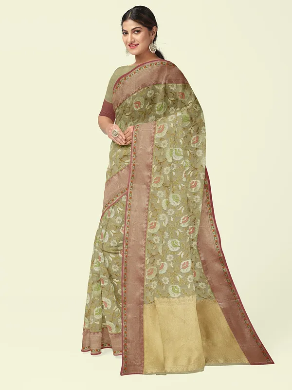 Beige_Cotton_Blend_Banarasi_Sarees_For_Women