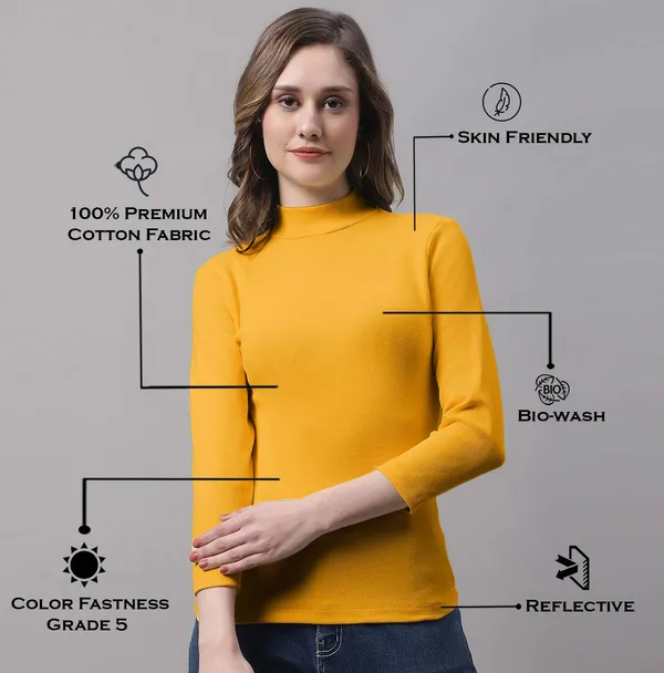 Gold_Cotton_Rib_Turtle_Neck_Long_Sleeve_Top_For_Women