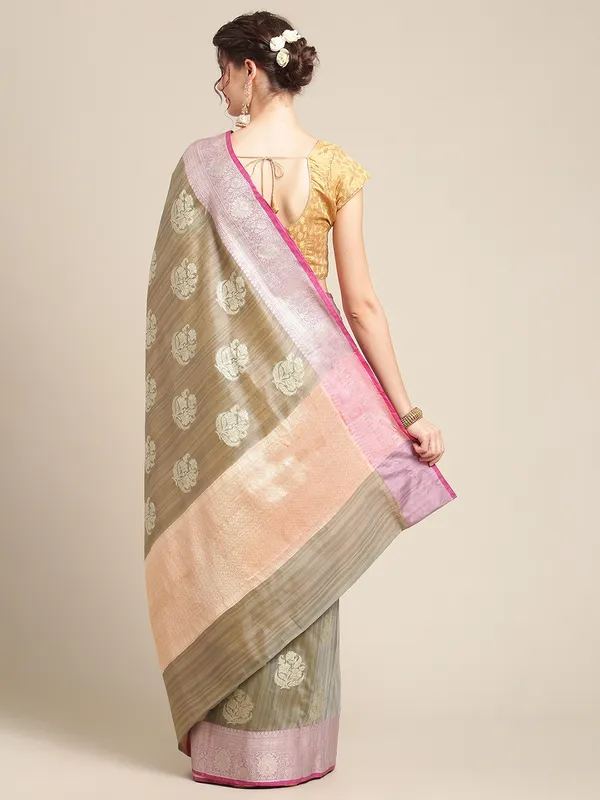 Grey_Matka_Silk/Silk_Blend_Banarasi_Sarees_For_Women