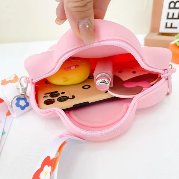 Pink_Floral_Silicon_Sling_Bag_With_Mirror,_Comb,_Hair_Clip,_And_Key_Chain