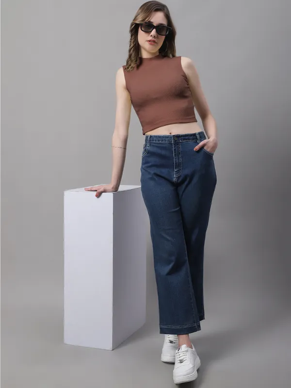 Brown_Cotton_Rib_Turtle_Neck_Crop_Top_For_Women