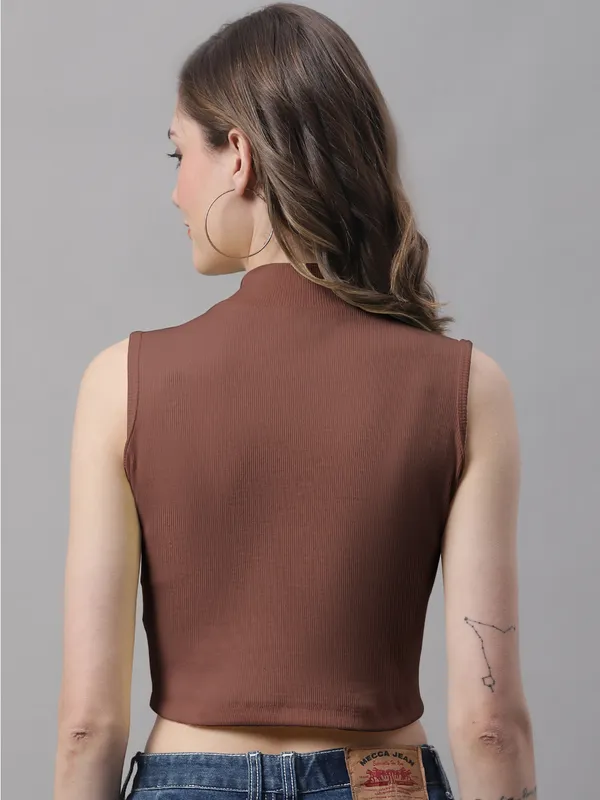 Brown_Cotton_Rib_Turtle_Neck_Crop_Top_For_Women