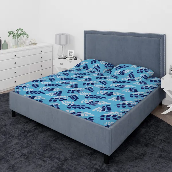220_TC_Reactive_Dye_Printed_King_Size_Bedsheet_with_2_Pillow_Covers_with_good_Royal_Comfort_Luxurious_100%_Cotton_Bed_sheet_|_Color_:_River_Blue