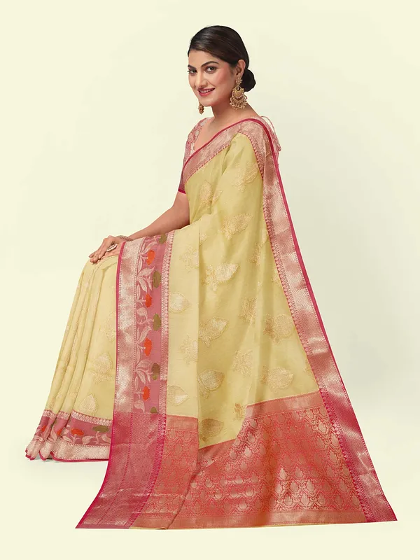 Beige_Cotton_Blend_Banarasi_Sarees_For_Women