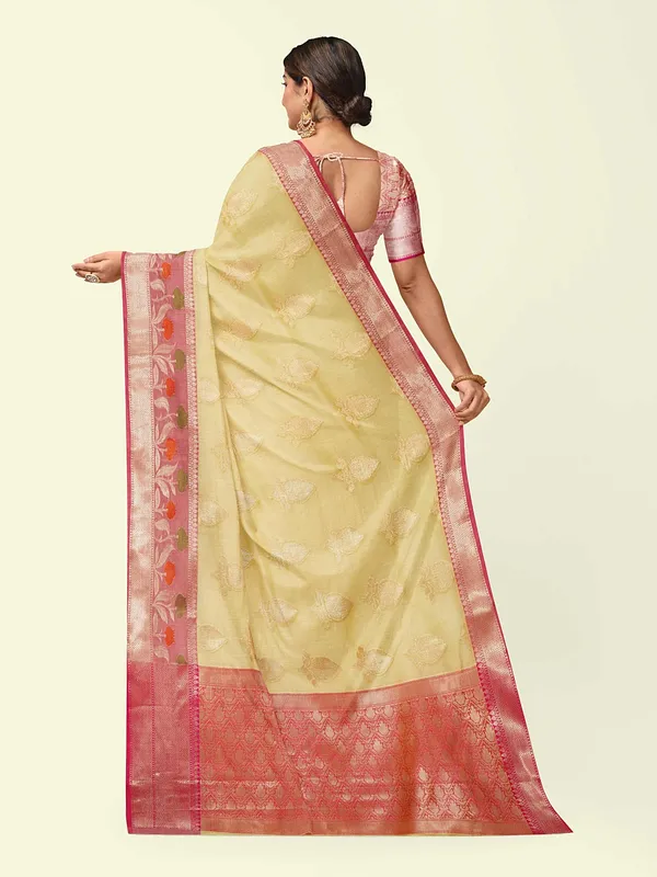 Beige_Cotton_Blend_Banarasi_Sarees_For_Women