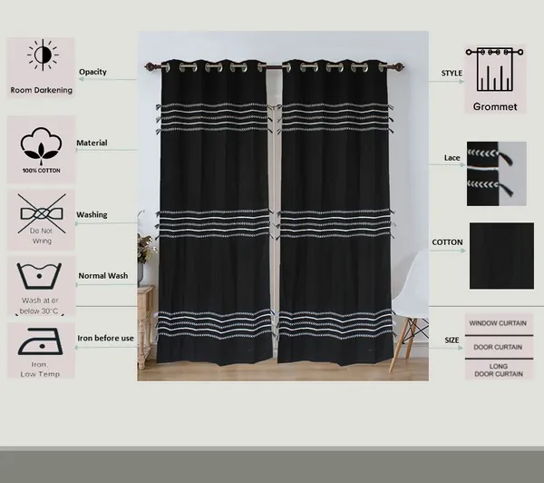 Pack_of_2_Cotton_Black_Boho_Braids_Collection_Curtain_Set_for_Window_and_Door