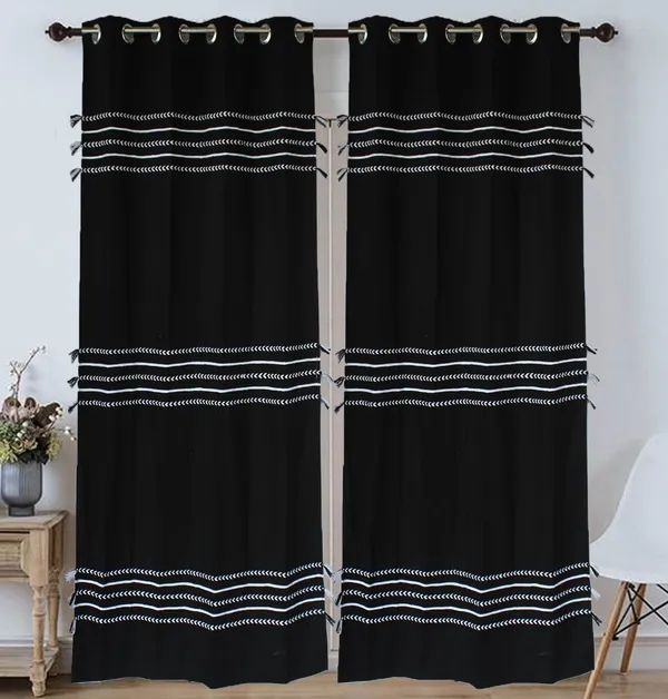Pack_of_2_Cotton_Black_Boho_Braids_Collection_Curtain_Set_for_Window_and_Door