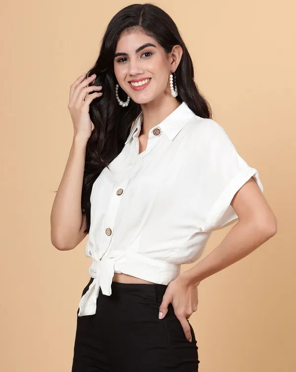 Green_Viscose_Rayon_Casual_Solid_Collared_Regular_Fit_Top_For_Women