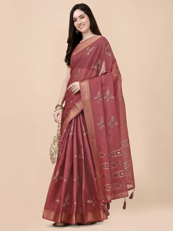 Tessar_Silk_Foil_pedding_Printed_And_Claasical_Zumka_Weaving_Border_Saree_With_Printed_Unstitched_Blouse_Piece