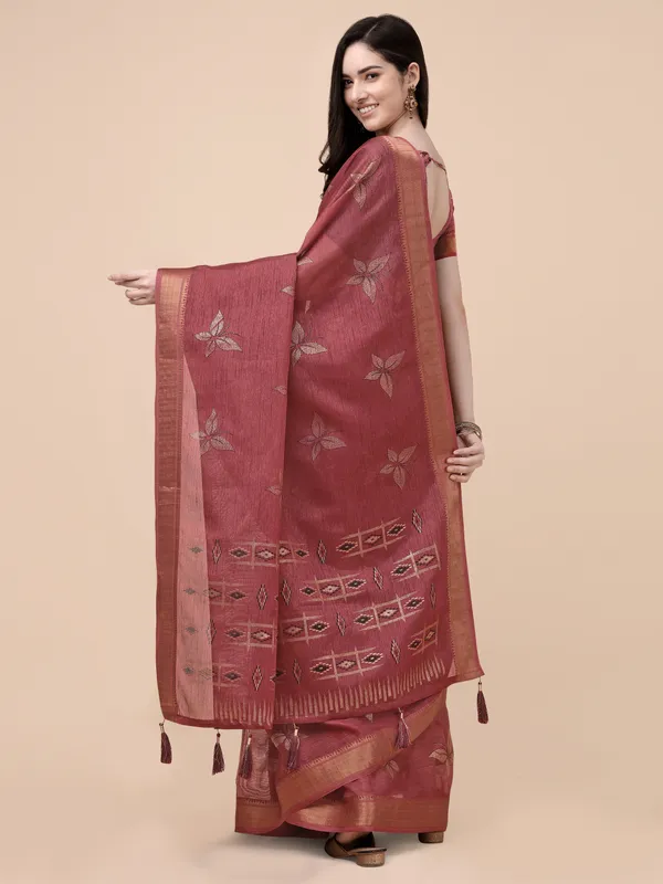 Tessar_Silk_Foil_pedding_Printed_And_Claasical_Zumka_Weaving_Border_Saree_With_Printed_Unstitched_Blouse_Piece