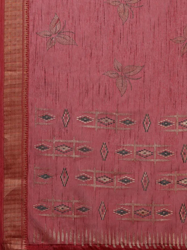Tessar_Silk_Foil_pedding_Printed_And_Claasical_Zumka_Weaving_Border_Saree_With_Printed_Unstitched_Blouse_Piece