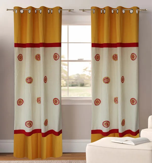 Pack_of_2_Cotton_Yellow_Circular_Embroidery_Eyelet_Curtain_Set_for_Window_and_Door