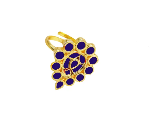 Assamese_Traditional_Copper_Gold_Plated_Blue_Colour_Dugdugi_Fingerring_For_Girls_&_Women