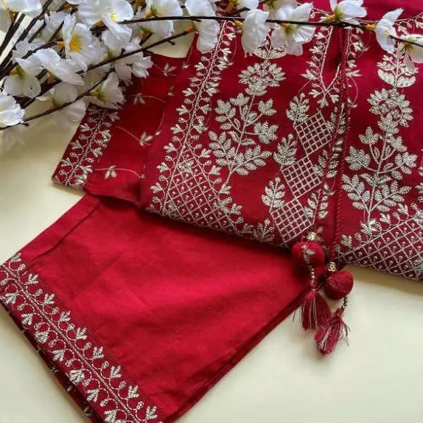 Women_Elegant_Red_Embroidery_Kurti_&_Pant_with_Dupatta_Set