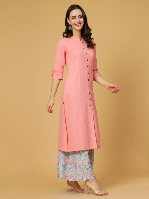 Pink_Cotton_Solid_Kurta_With_Printed_Flair_Palazzo_Bottom_Set