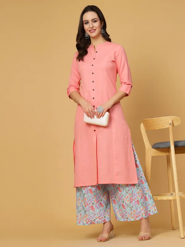 Pink_Cotton_Solid_Kurta_With_Printed_Flair_Palazzo_Bottom_Set
