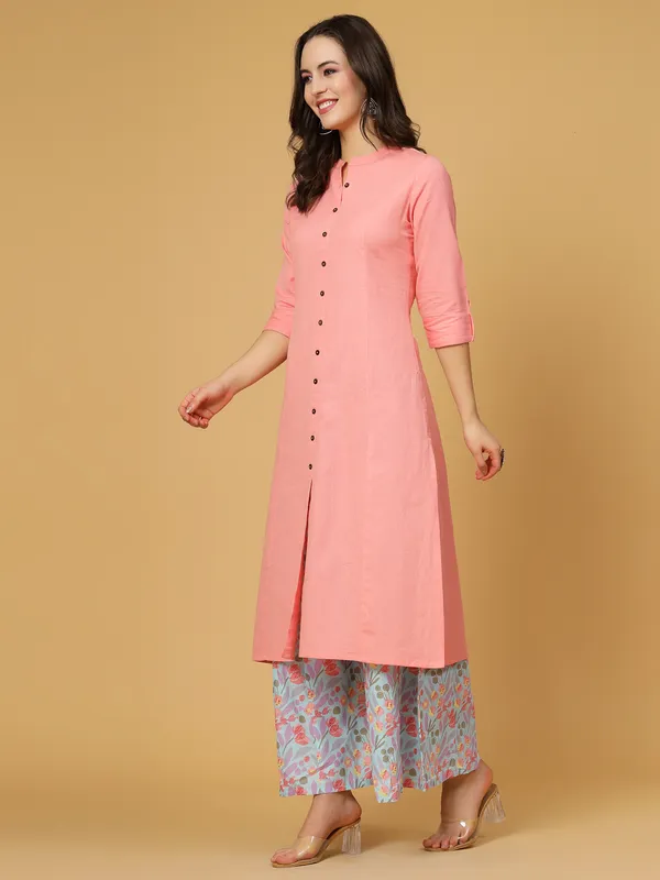 Pink_Cotton_Solid_Kurta_With_Printed_Flair_Palazzo_Bottom_Set