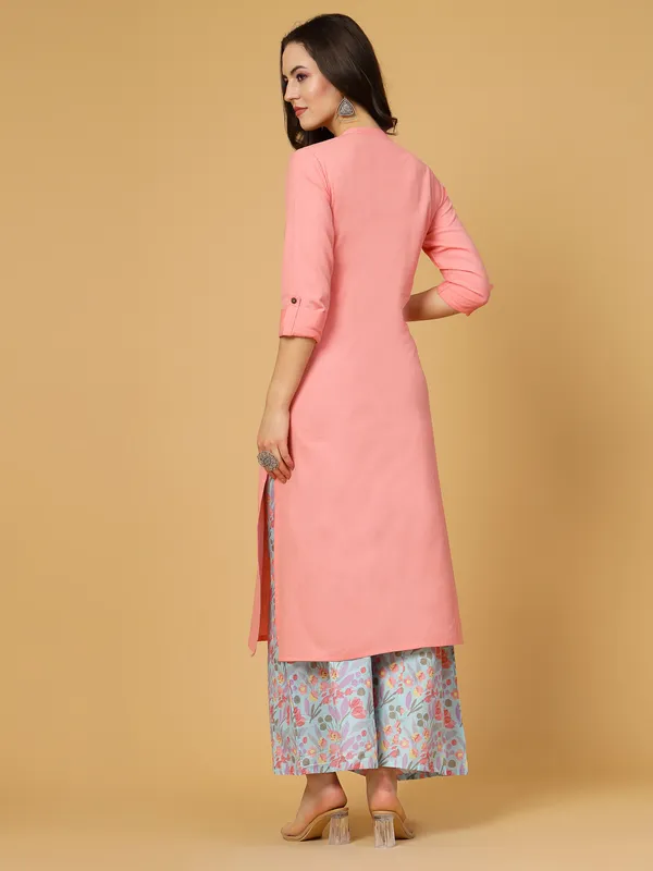 Pink_Cotton_Solid_Kurta_With_Printed_Flair_Palazzo_Bottom_Set