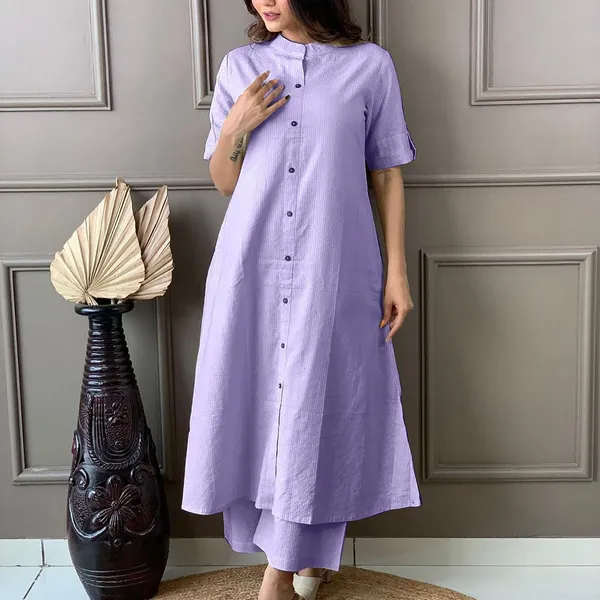 Levender_Khadi_Cotton_Ethnic_Kurta_and_Pant_Set_For_Women