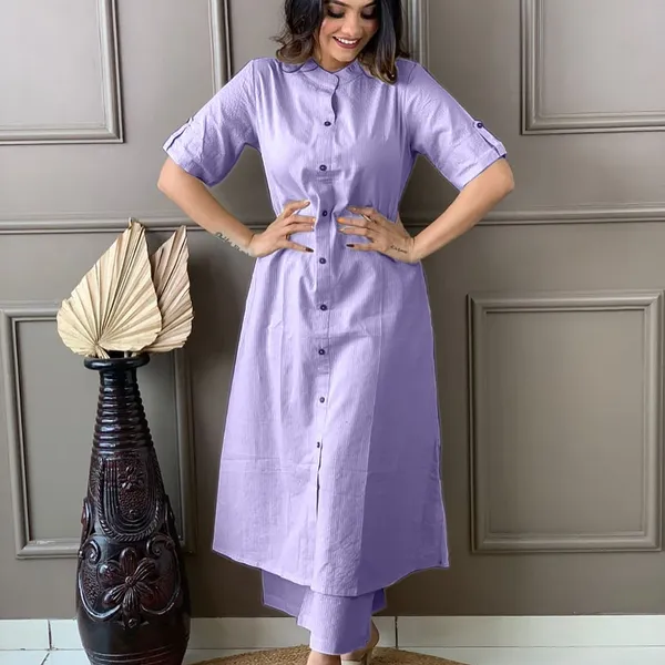 Levender_Khadi_Cotton_Ethnic_Kurta_and_Pant_Set_For_Women