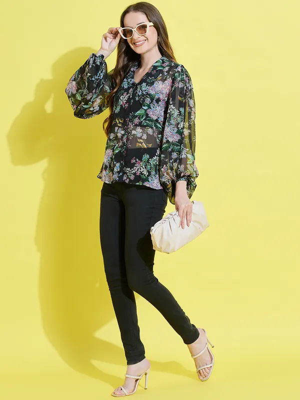 Multicolor_Chiffon_Casual_Printed_Collared_Regular_Fit_Top_For_Women
